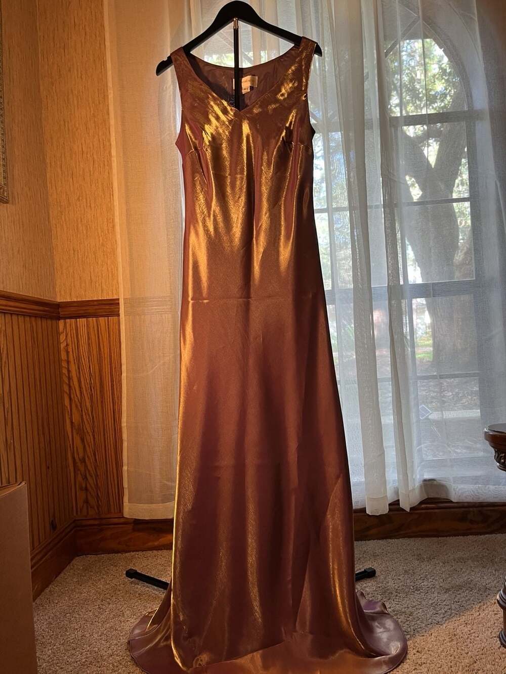 Jeanne Alexander Dress Size 12 Brown Metallic Satin Sleeveless